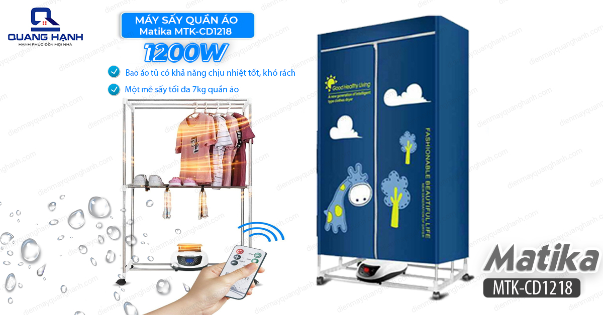 Tủ sấy quần áo Makita MTK-CD1218 có thể làm khô cùng lúc tối đa 7kg quần áo 1 mẻ.